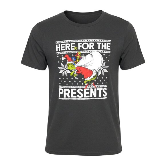 Peanuts Tops - CELEBRATE TOGETHER GRAPHIC GRINCH "HERE FOR THE PRESENTS" T-SHIRT LARGE PEANUTS